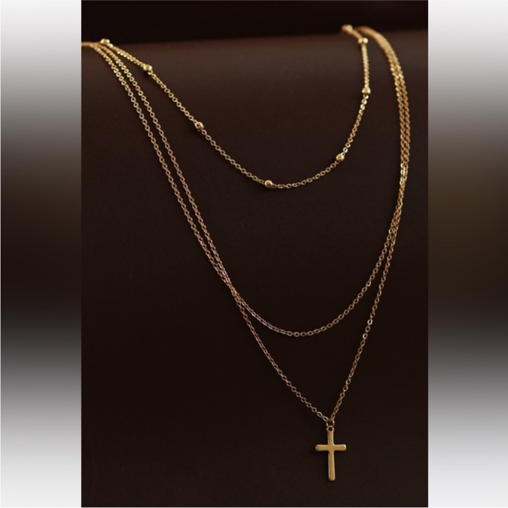 18k Gold Plated Layered Cross Necklace Dainty Faith Jewelry